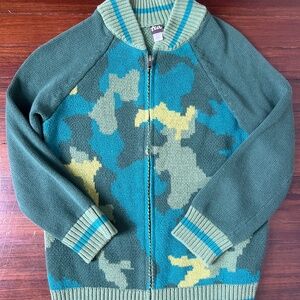 Tea Collection Camo Zip Up Bomber Sweater Large